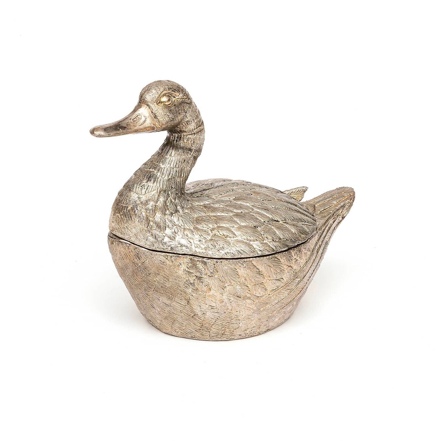 Decorative silver duck-shaped ice box