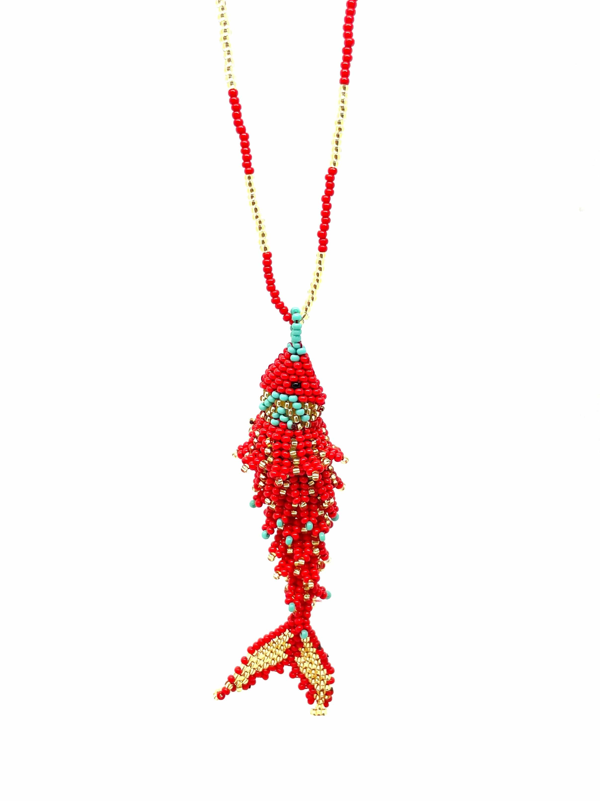 Beaded Necklace with Fish Pendant