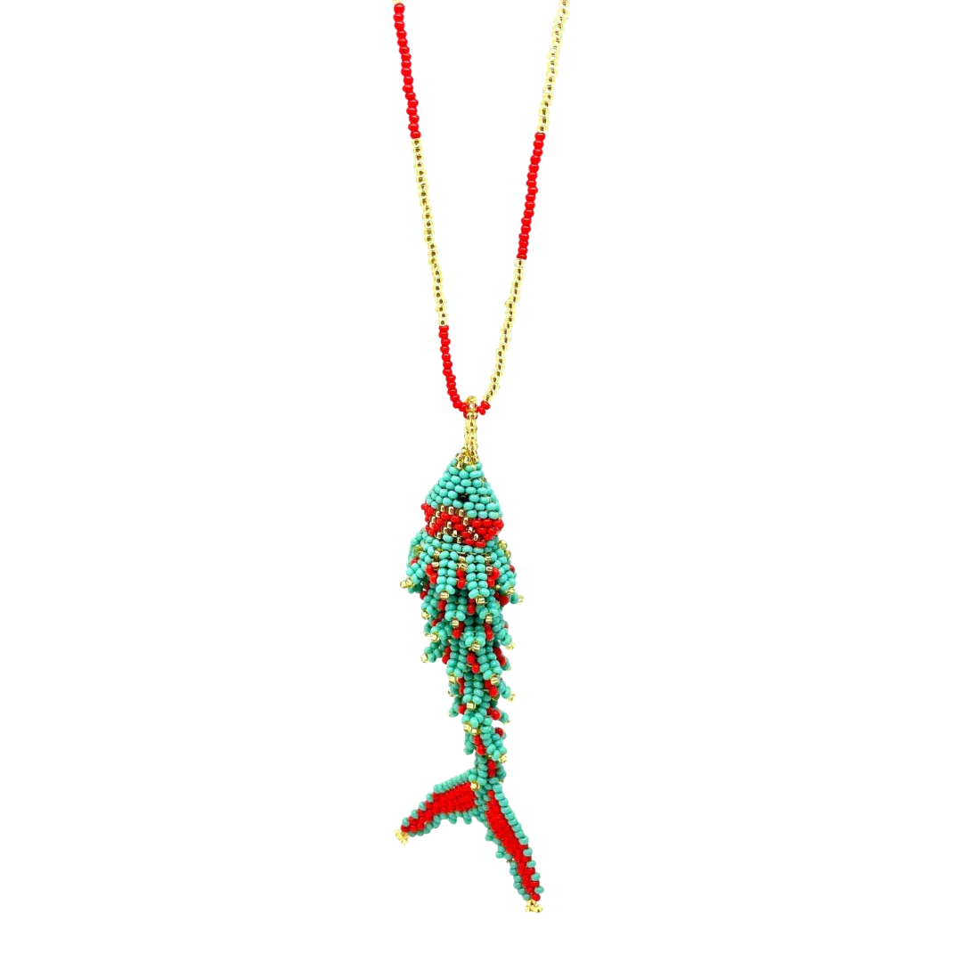 Beaded Necklace with Fish Pendant