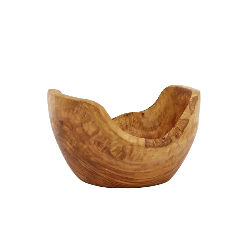 Wooden bowl with a natural finish on a white background