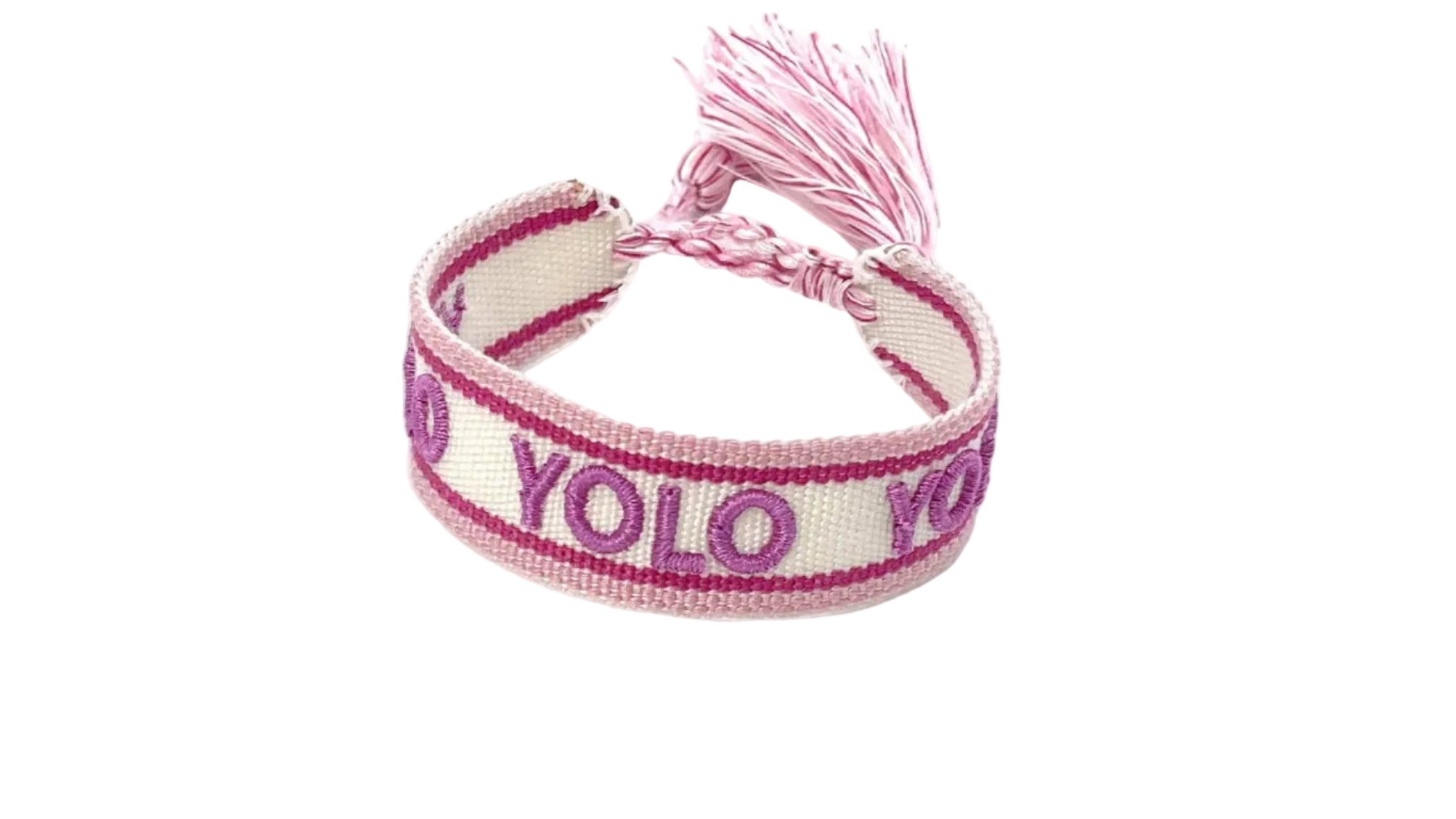 Bracelet with 'YOLO' text on a white background