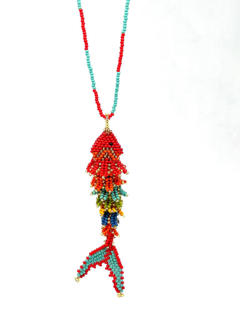 Necklace in beads with fish pendant