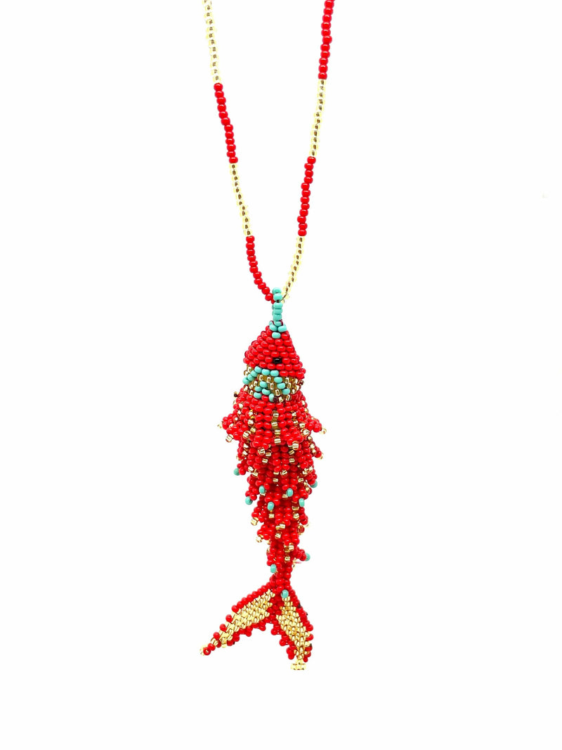 Necklace in beads with fish pendant