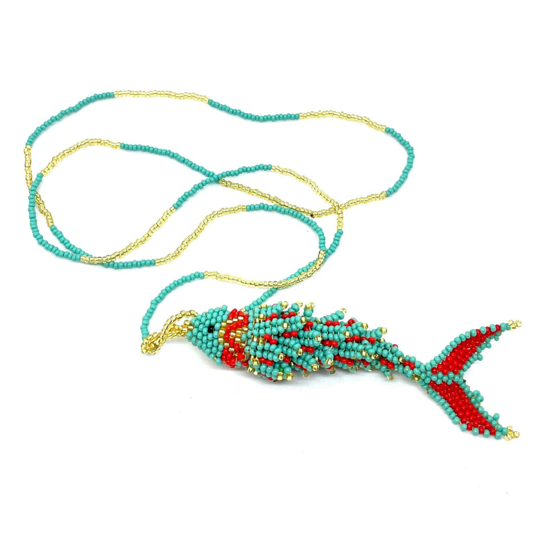 Necklace in beads with fish pendant