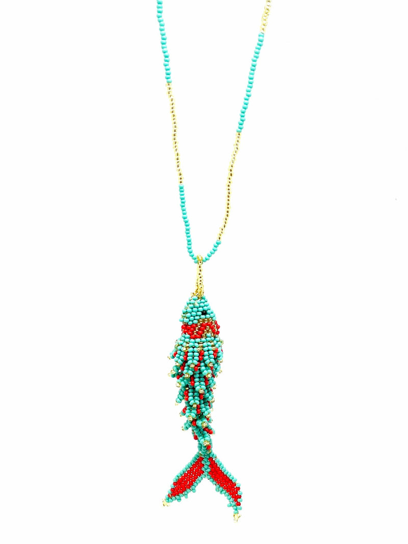 Necklace in beads with fish pendant