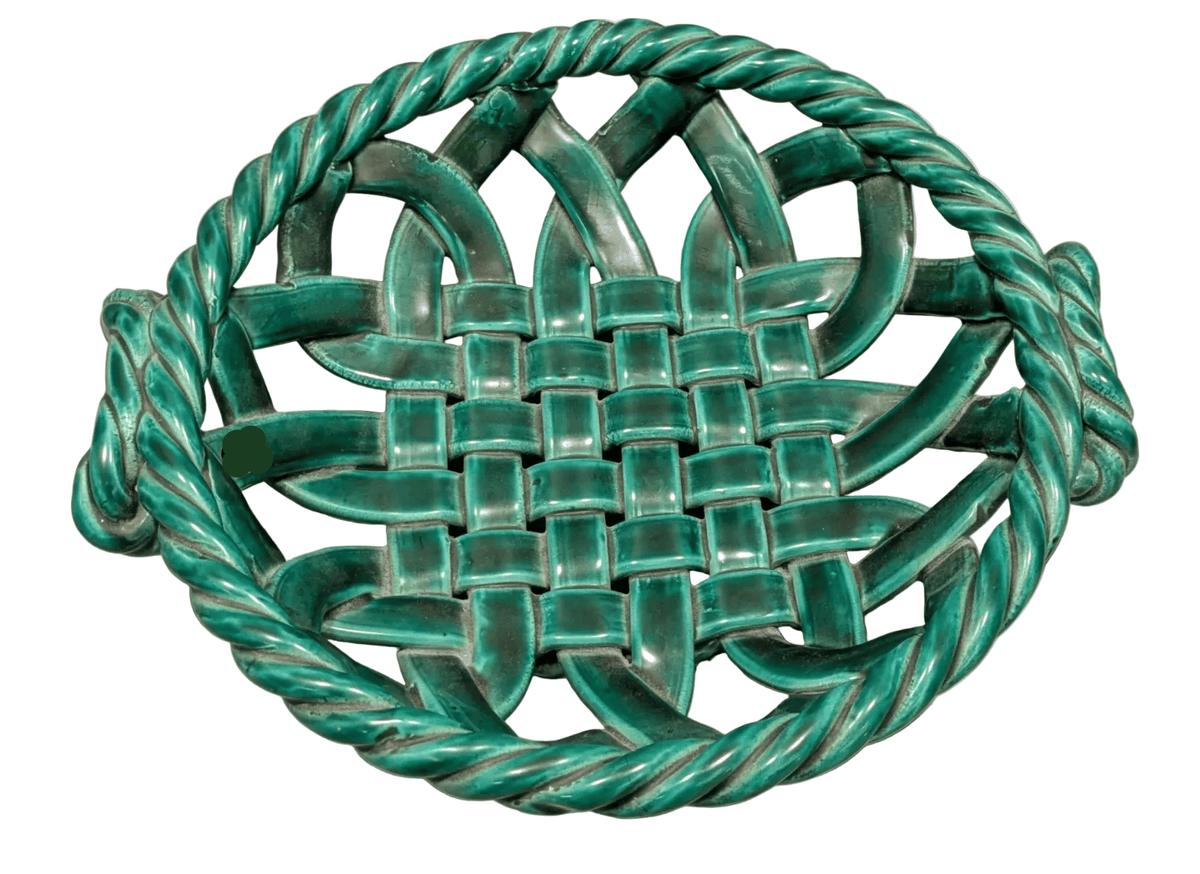 Ceramic "wicker" shaped bowl with candelabras.