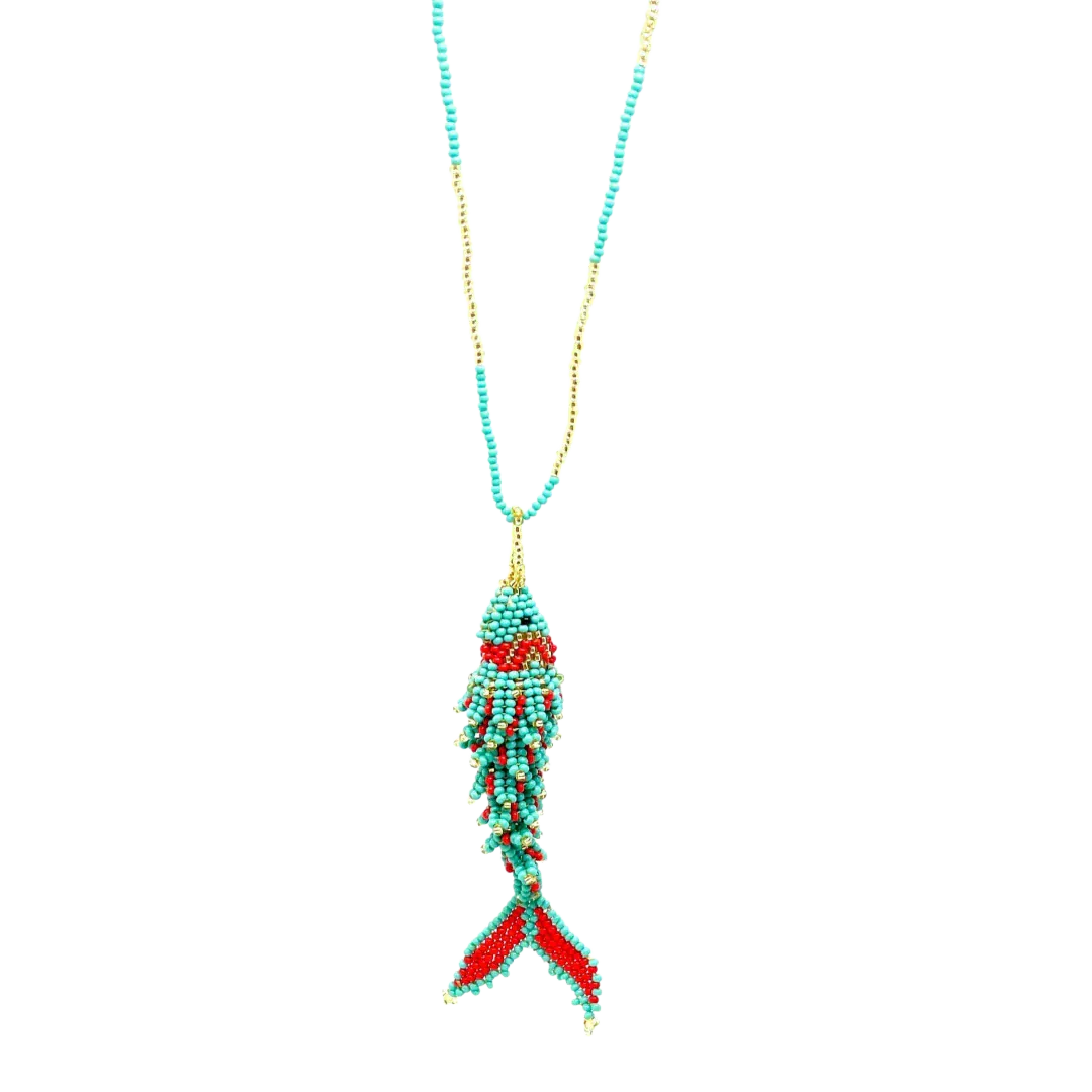 Beaded Necklace with Fish Pendant