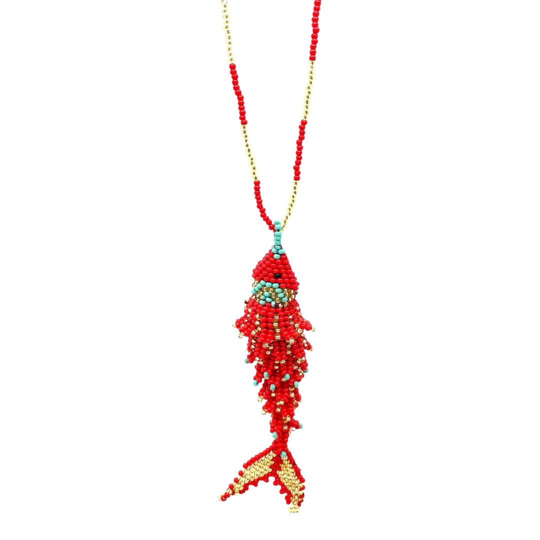 Beaded Necklace with Fish Pendant