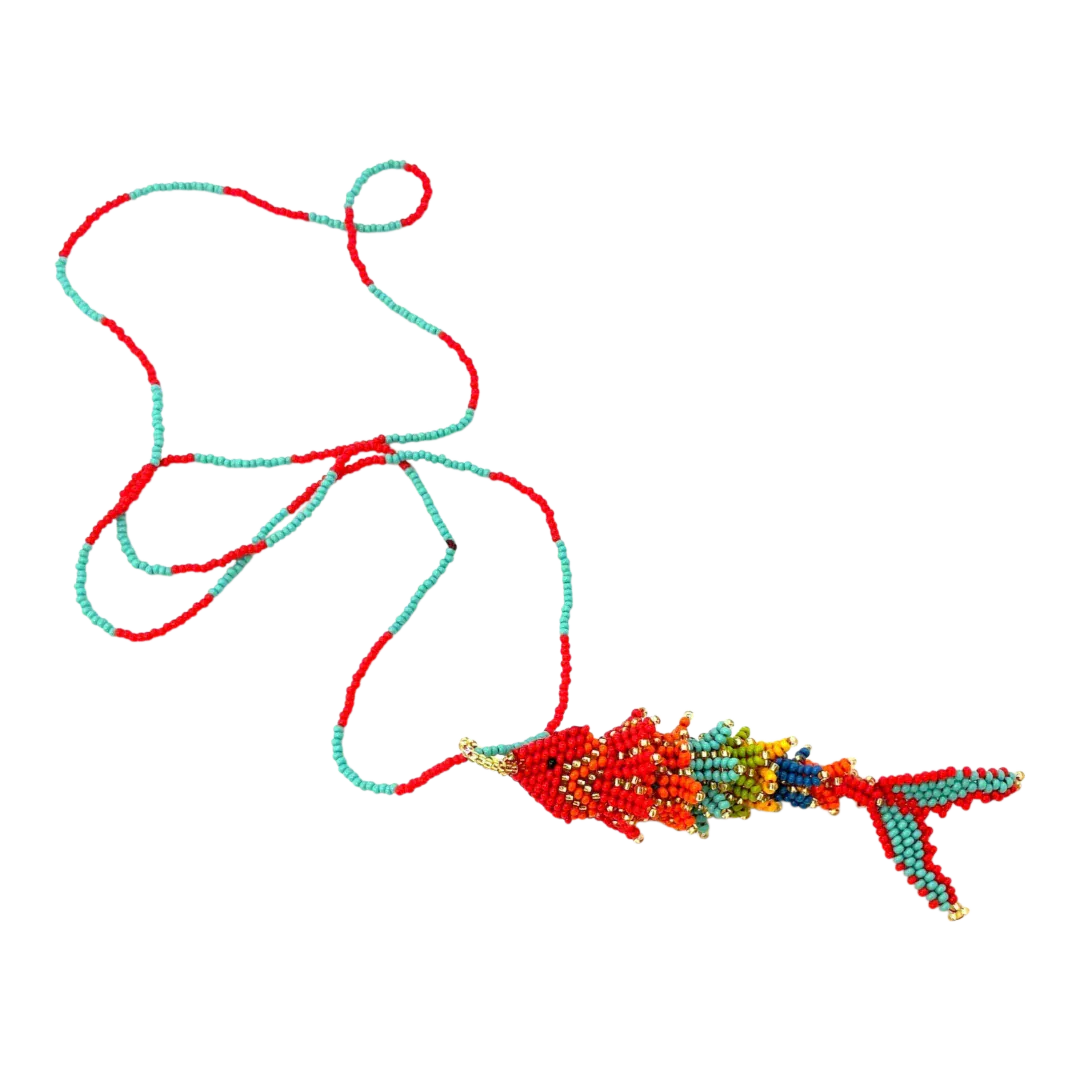 Beaded Necklace with Fish Pendant