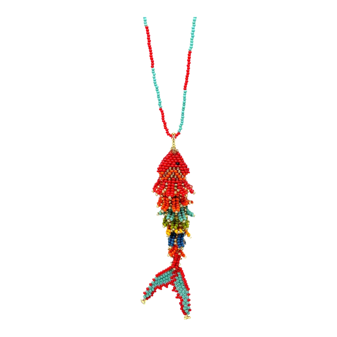 Beaded Necklace with Fish Pendant