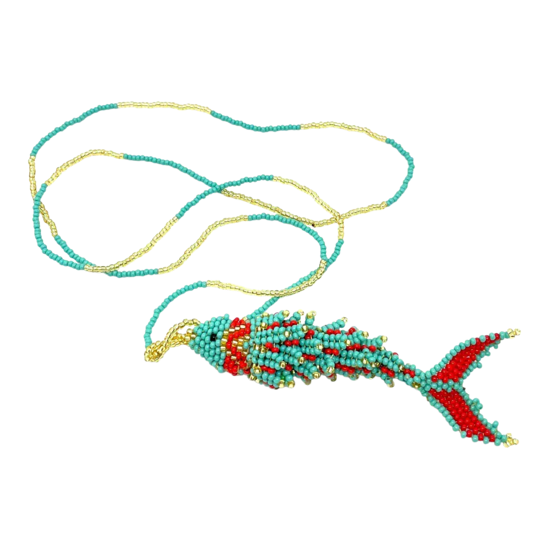 Beaded Necklace with Fish Pendant