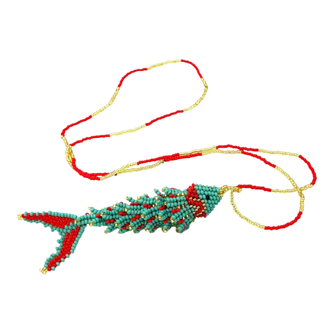 Beaded Necklace with Fish Pendant
