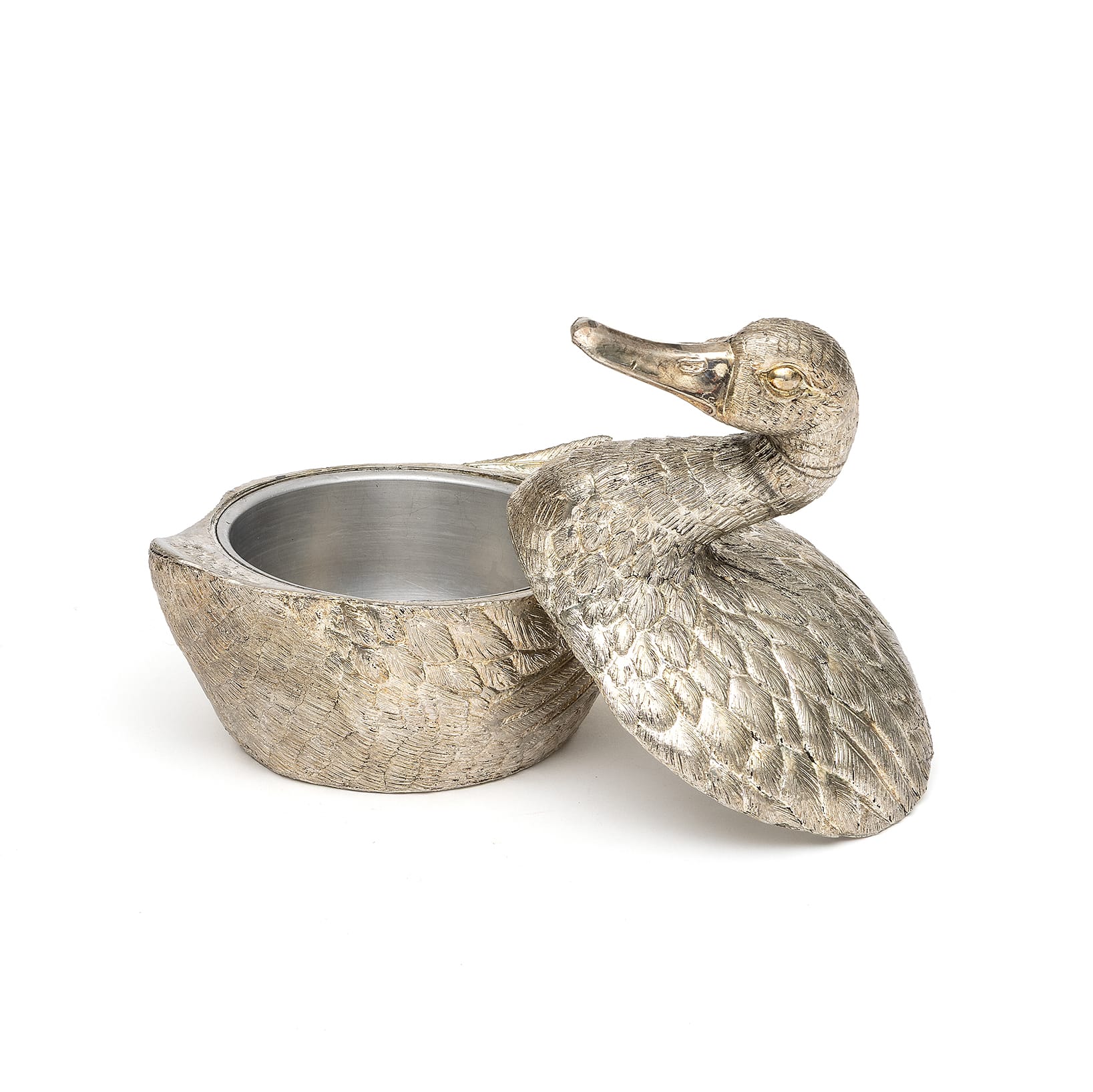 Silver duck-shaped box 