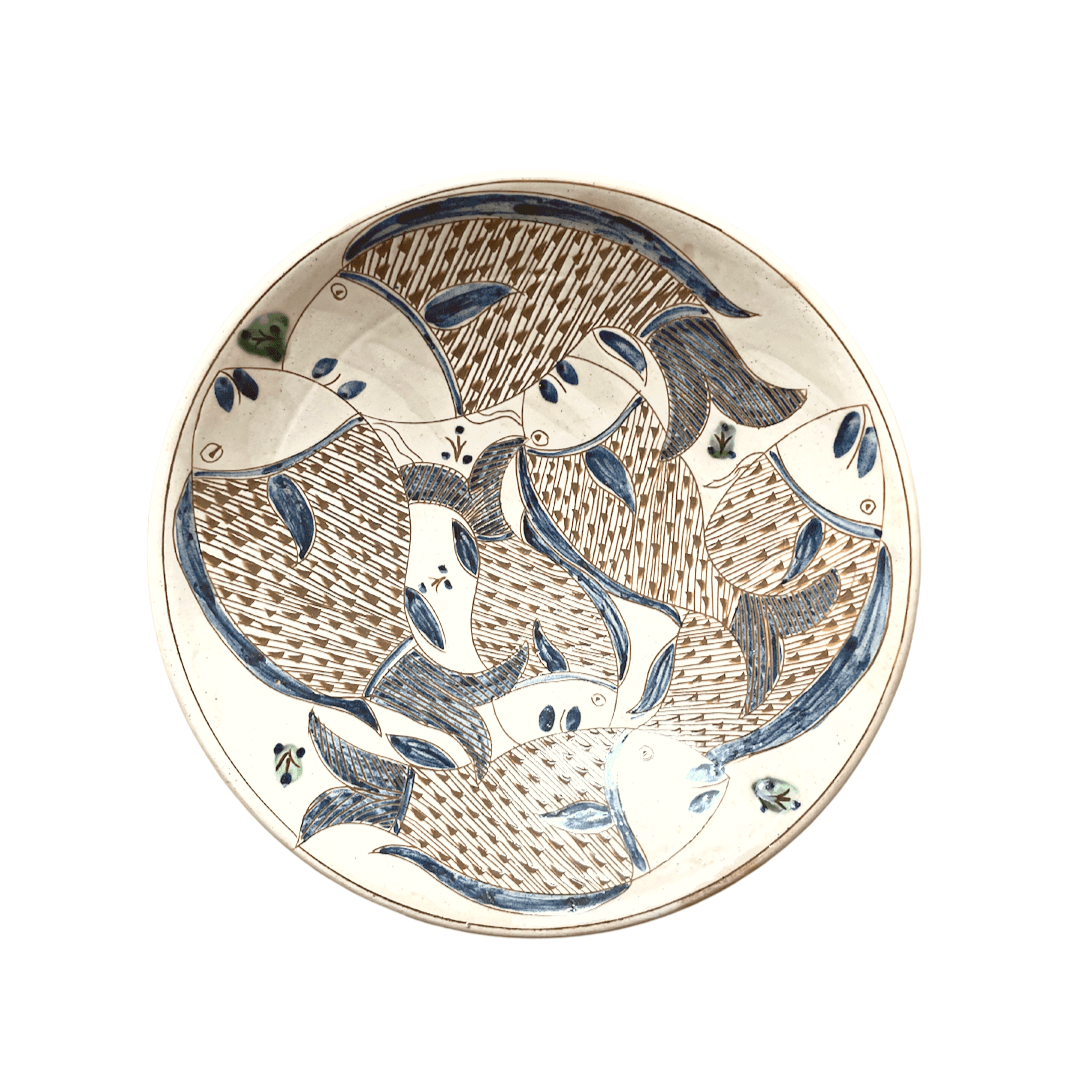 Ceramic Bowl X-Large with Brown & Blue Fish