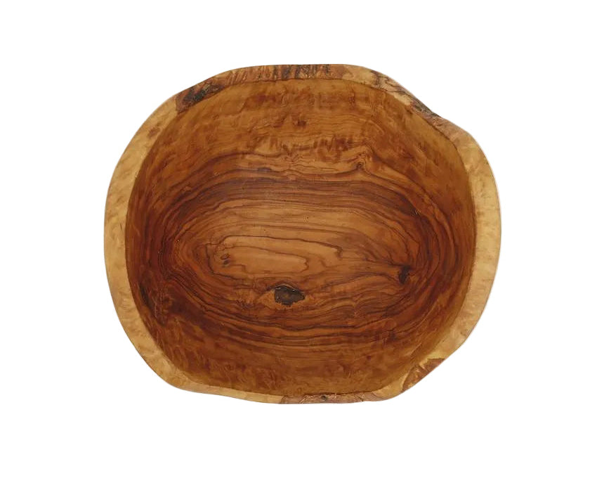 Wooden bowl with a natural finish on a white background